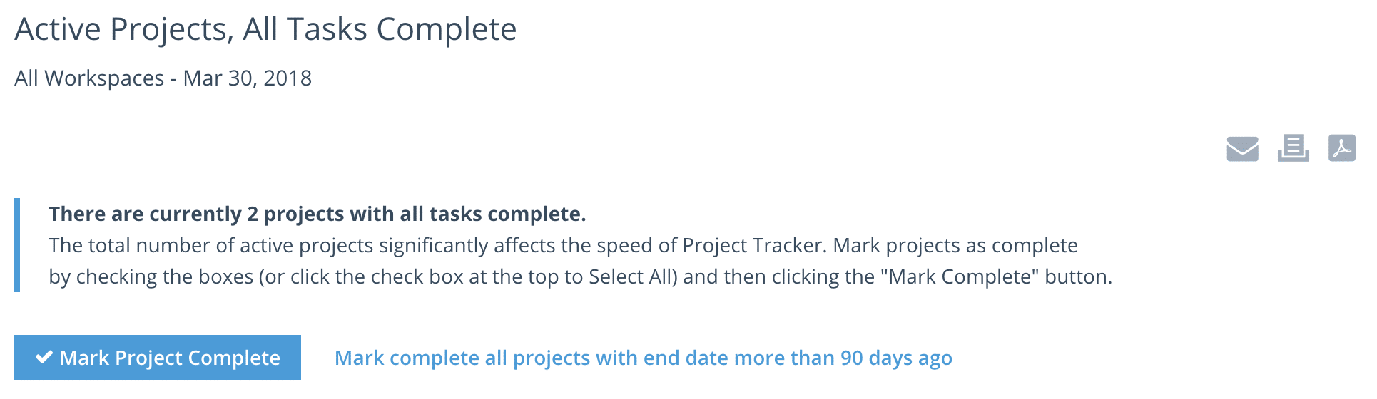 Marking all completed projects