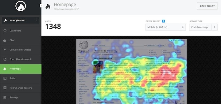 Hotjar dashboard