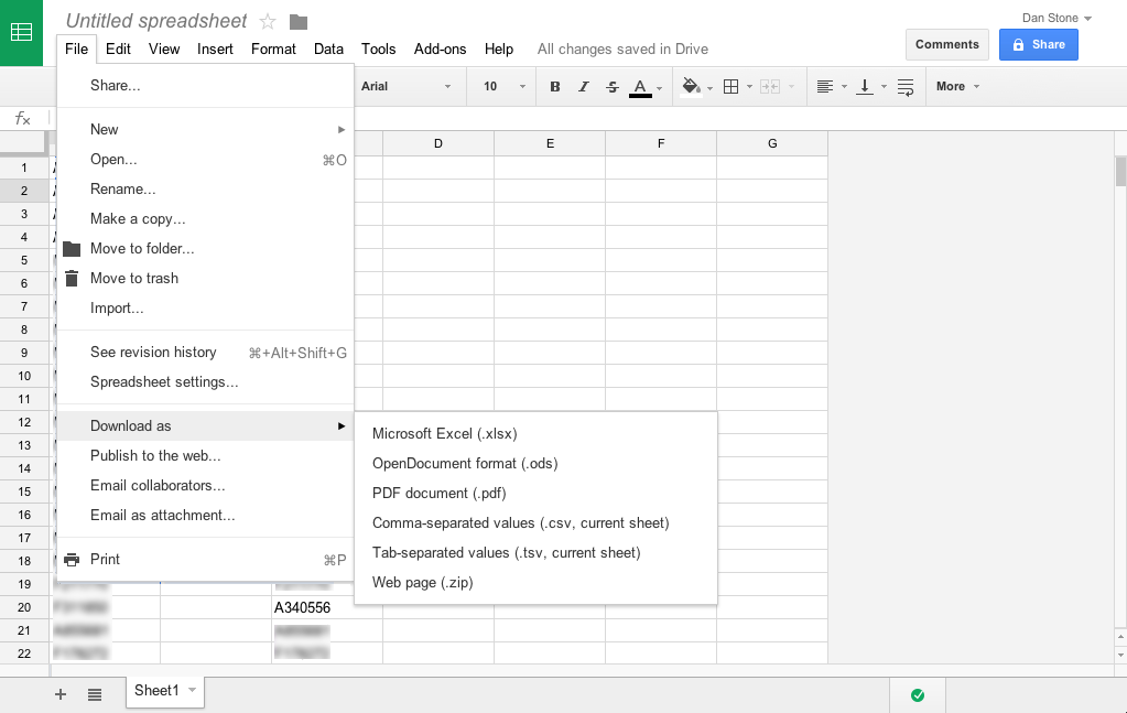 Google sheets