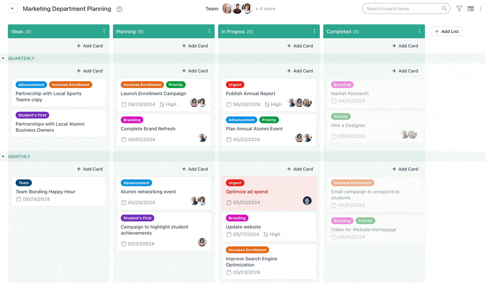Asana alternative Workzone's Boards view