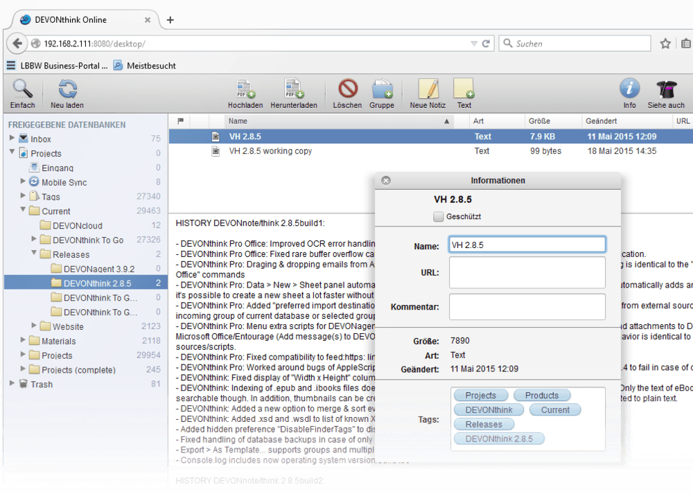 DevonThink note taking app for Mac