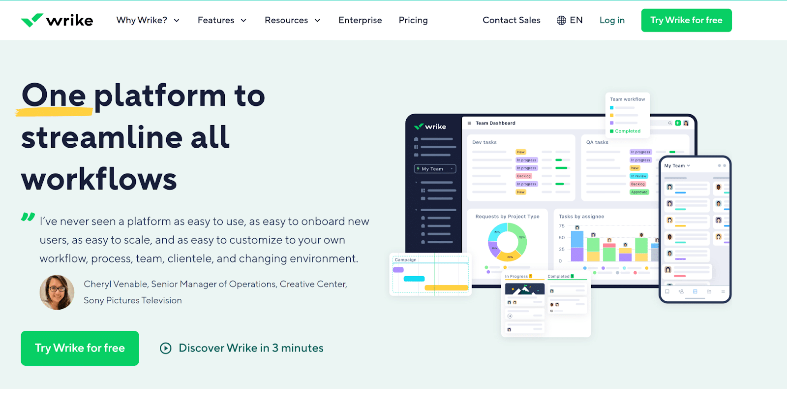 Asana Alternative Wrike's homepage