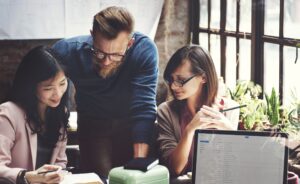 marketing manager with employees