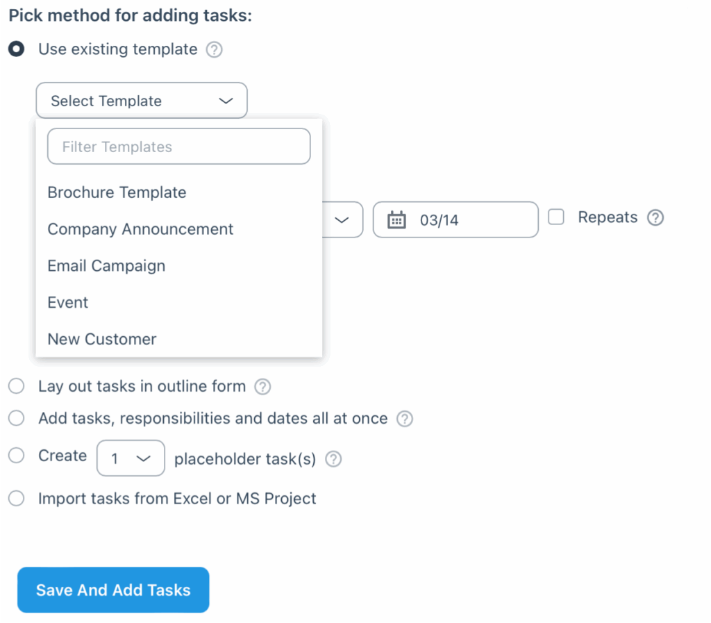 Project template product tour