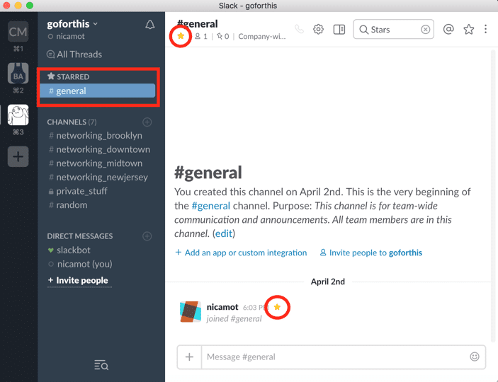 Starring messages on Slack