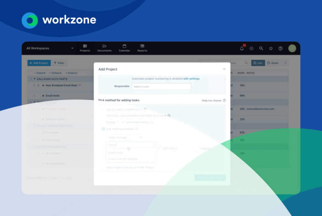 Workzone essentials using templates to streamline project creation