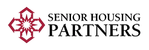 Logo with a red geometric star design on the left and the words Senior Housing Partners in black text on the right, representing expertise in real estate workflow management for seamless project execution.