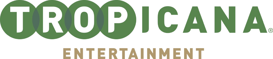 TROPICANA logo in green capital letters, with ENTERTAINMENT in tan below. The first three letters TRO are in white inside green circles, making the design perfect for use in creative team collaboration tools or marketing project management software.