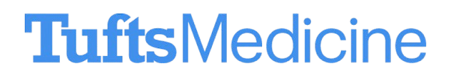 The image shows the text Tufts Medicine in blue letters on a light background, with Tufts in bold font and Medicine in regular font—an example of clear branding that can be effectively produced and tracked using Marketing & Creative project management software.