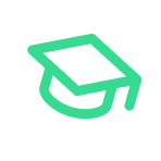 Green graduation cap icon.