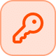 Orange icon of a key on a light peach rounded square.