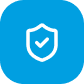 Blue icon featuring a white shield with a checkmark.