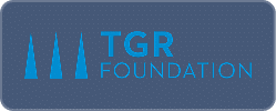 TGR Foundation logo consisting of three blue triangles next to the text TGR FOUNDATION on a dark blue background.