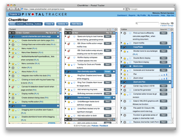 asana alternatives pivotal tracker screenshot