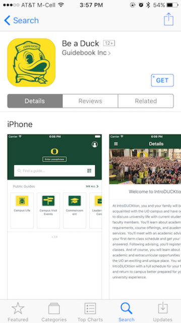 higher ed mobile app -- university of oregon