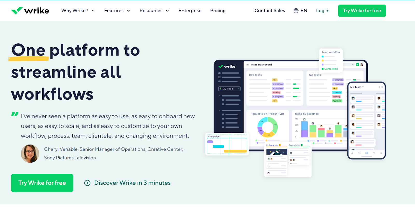Asana Alternative Wrike's homepage
